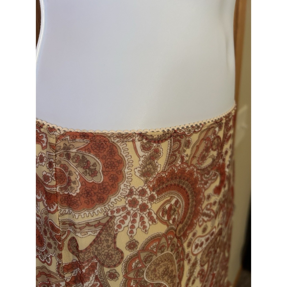 Vintage Y2K 90s Boho Paisley Earth Tone Chiffon Ruffle Maxi Skirt Size Small - Picture 5 of 9